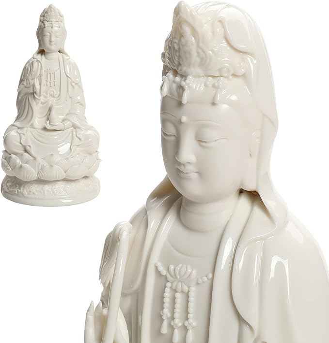 Top Ceramic Guan Yin Statue - Handmade Quan Yin, Kwan Yin, Quan Am, Kuan Yin for Meditation Altar, Female Buddha Statue - Goddess of Mercy and Compassion, Chinese Decor, Chinese Gifts