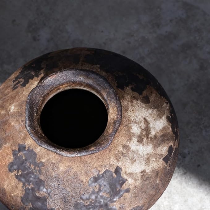 Dark Brown Terracotta Ceramic Vase, 11.5" Large Rustic Farmhouse Pottery Vase with Wide Mouth, Watertight Wabi Sabi Flower Vase for Pampas Grass and Table Centerpieces Decor