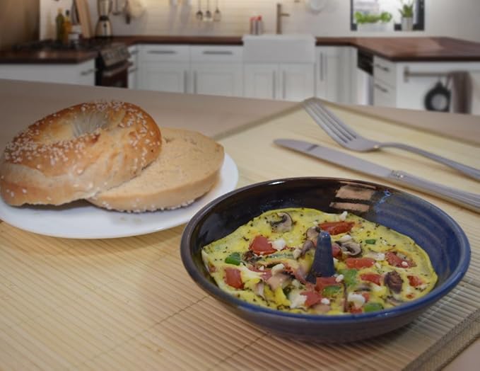Modern Artisans American Made Stoneware Pottery Microwave Omelette Egg Cooker (Sea Oats Color), 5.5" Diameter