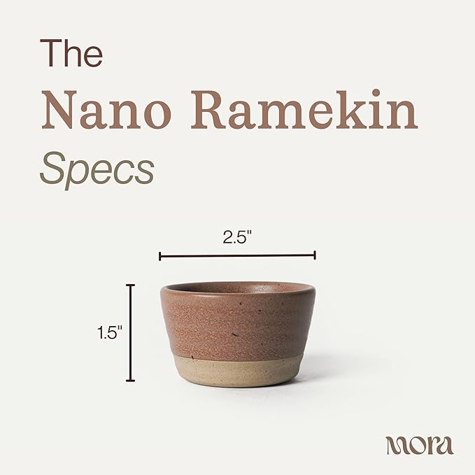 Mora Nano Ramekins Set of 4, 2oz Ceramic Pottery Sauce Cups - Microwave, Oven and Dishwasher Safe - Terracotta