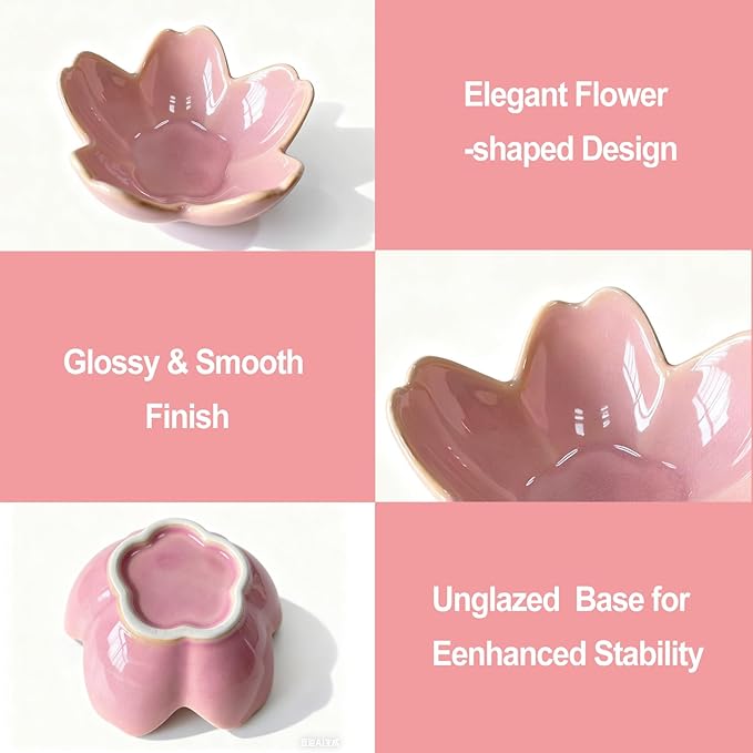 Pink Flower Ring Dish Ceramic Jewelry Tray, Small Trinket Dish Ring Bowl Jewelry Holder Organizer for Vanity/Bathroom/Nightstand, Birthday/Xmas/Engagement Gift for Women/Best Friends/Bride