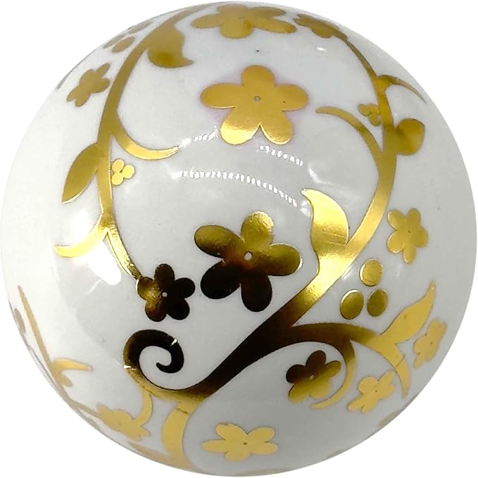 Galt International 4" Diameter Gold & White Floral Chinoiserie Ceramic Ball (Set of 3) | Decorative Ball Vase Bowl Filler