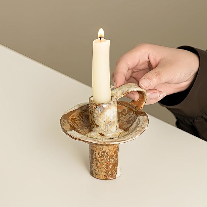 Taper Candle Holders, Vintage Ceramic Pillar Brass Candle Holder, Handmade Candlesticks Holders, Candle Sticks Holder Decor 7/8" ID Set of 2