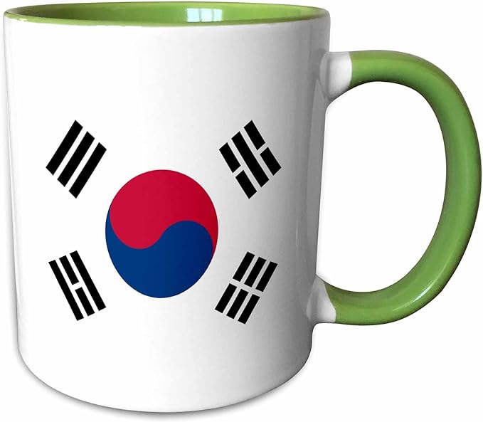 3dRose Flag of South Korea - Korean white red blue taegeuk circle black trigrams - Taiji Yinyang Taegeukgi 11oz Two-Tone Green Mug