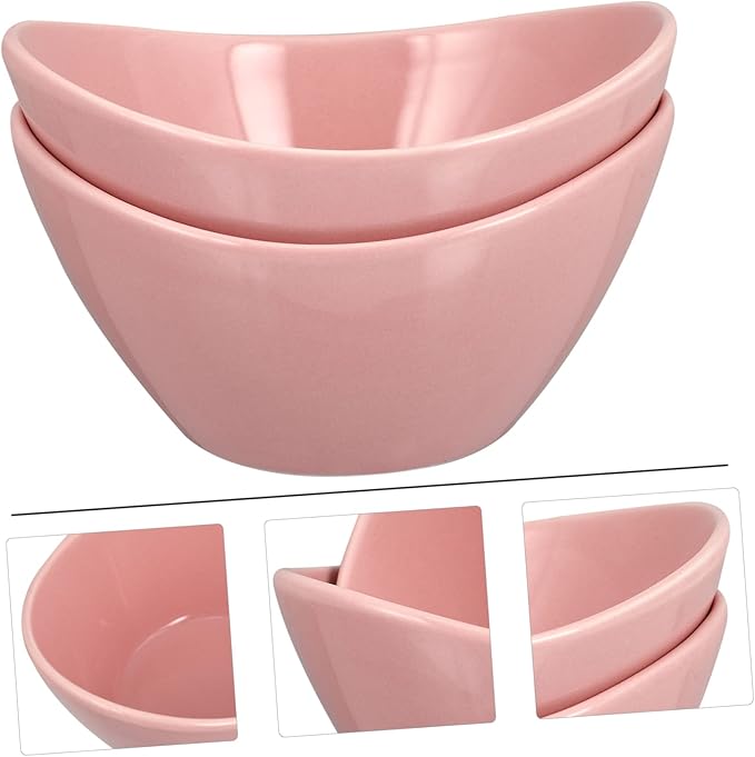ABOOFAN 2pcs Ceramic Salad Bowl Rice Ramen Bowl Soup Pasta Noodle Home Kitchen Handmade Curve Design Easy to Clean