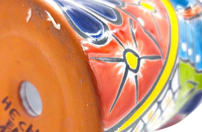 Cactus Canyon Ceramics Talavera Planter, Hand-Painted Mexican Traditional Ceramic Pot with Drainage Hole, Indoor Outdoor Rustic Botanical Terracotta, 7 Inch, Dark Blue Multicolor