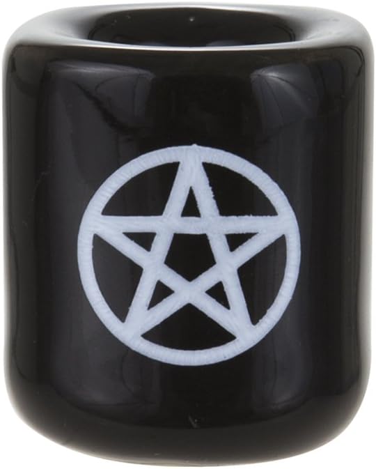 Mega Candles 5 pcs Ceramic White Pentacle Chime Ritual Spell Candle Holder - Black
