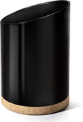 Large Ceramic Utensil Holder for Kitchen Counter, Modern Crock with Slanted Top & Cork Mat, for Spatulas & Cooking Spoons, Black