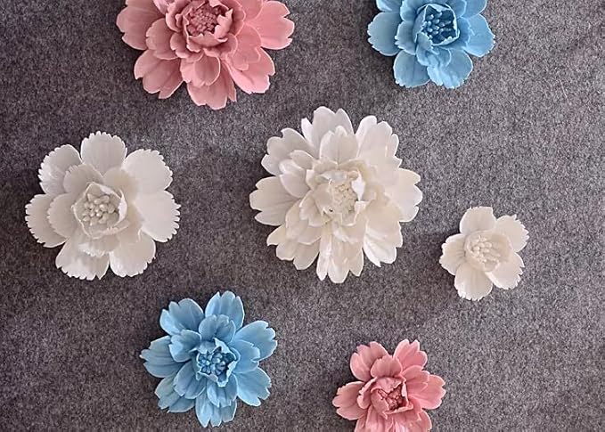 Peony，2.76" Ceramic Flower Wall Art, Artificial 3D Flower Wall Art, Handmade 3D Wall Art Hanging Sculpture, Porcelain Flower Wall Decoration for Home Office Decor (Pink)