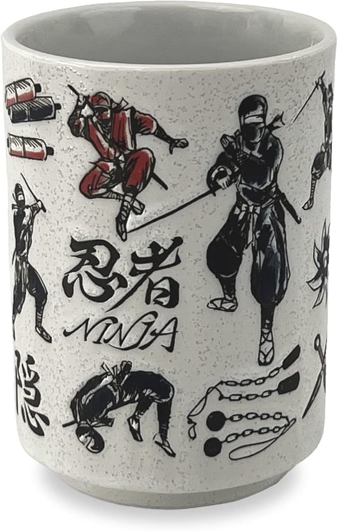 Japanese Tea Cup - Pottery 9 fl oz, Yunomi Mug, Sushi Made in Japan (C3-43 Ninja)