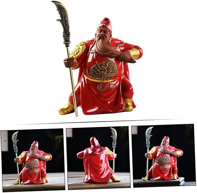 Angoily Red Guan Statue Ceramic Sculpture Feng Shui Ornament for Home and Office Decor Martial of Wealth Figurine for Living Bedroom and Party Decoration
