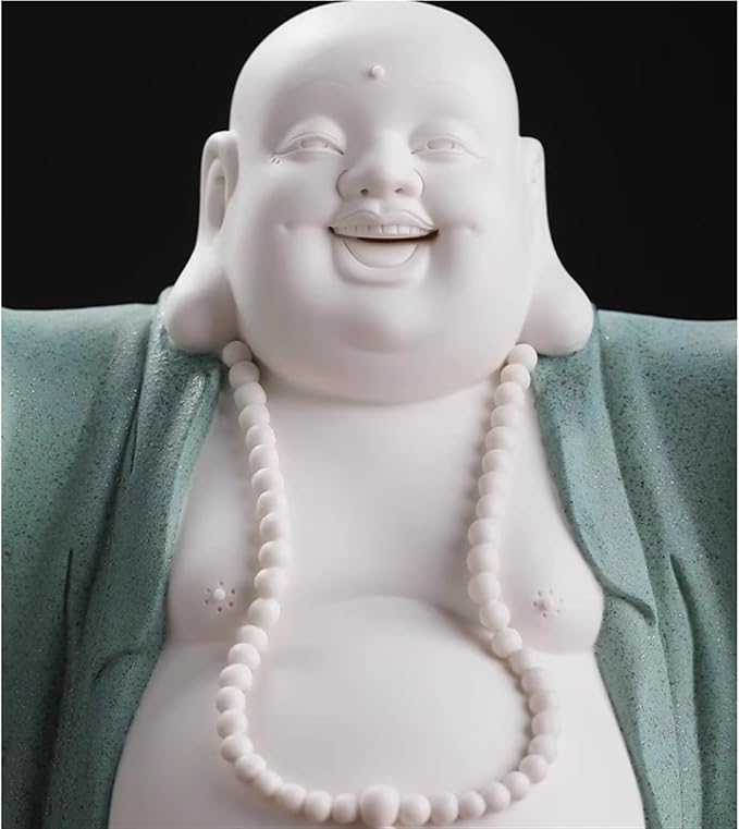 RUVOO Buddha Statue Outdoor, 12.2inch Buddha Statue Ceramics Sculptures Big Belly Happy Laughing Buddha for Home Office Desktop Decor Zen Garden Decor(B)
