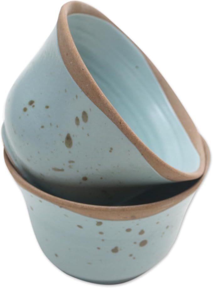 NOVICA Artisan Handmade Ceramic Dessert Bowls in Java Pair Blue Indonesia Tableware Dinnerware Rustic [ 3.1in H x 5in Diam. 8 Oz.] ' Blue Bell' Pair