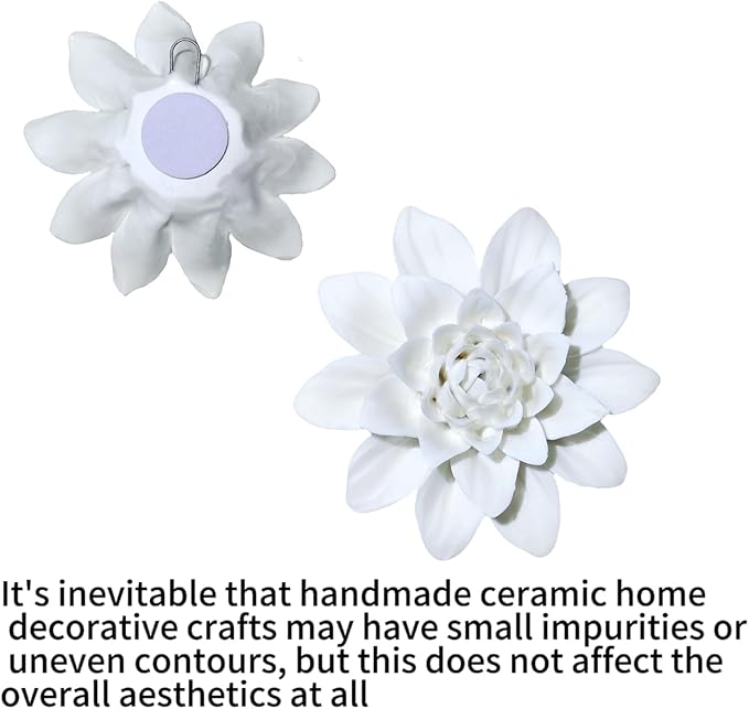 WF Ceramic Wall Flower Chinese Ceramics Decorative Petals Handmade 3D Wall Art Hanging Sculpture Flower Art Home Office Decor (white)