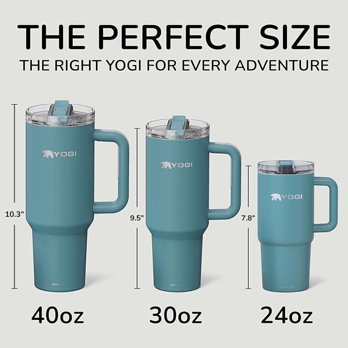 YOGI Ceramic Lined Metal Allergy Safe 24oz Tumbler with Handle and Straw Leakproof Flip & Sip Lid Vacuum Insulated Stainless Steel Travel Cup for Iced Coffee Water and All-Day Hydration 24oz Laguna