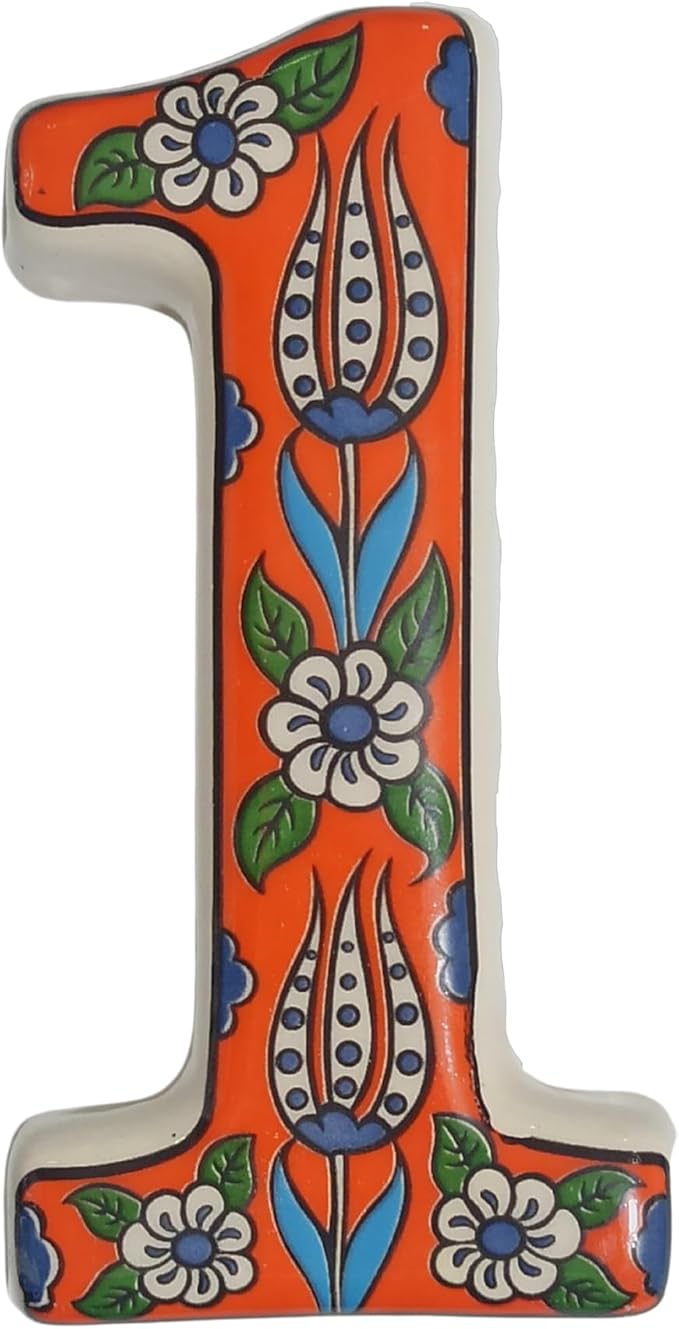 Large Ceramic Housewarming Sign Ceramic Address Plaque House Numbers Sign Door Personalized Coloured Decorative Hand Decoratede Housewarming Gifts Tulip Design 12 * 9 cm (Orange, 1)