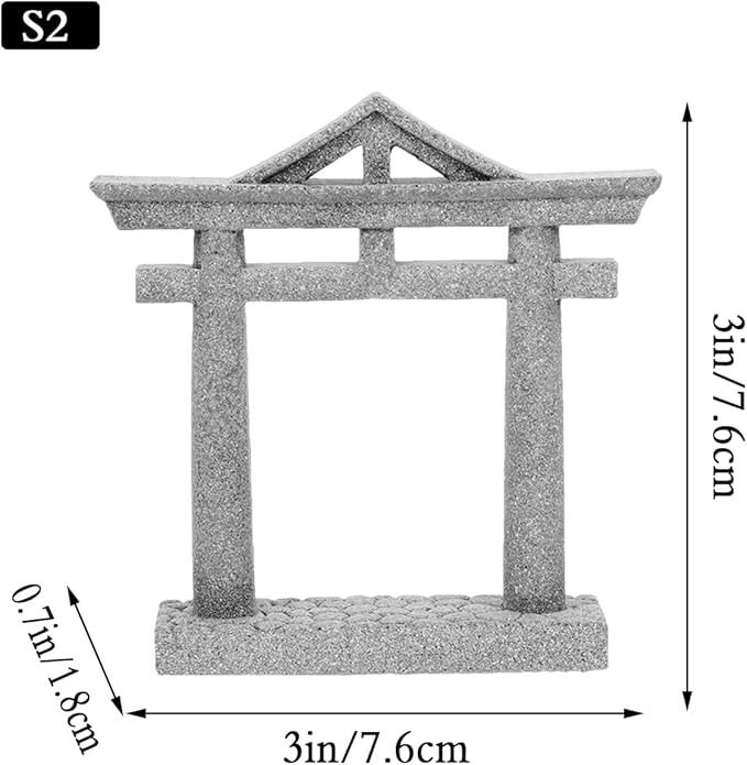 livelyfish Japanese Fish Tank Decorations Asian Aquarium Decor Torii Gate Ornament Japanese Shrine Oriental Pagoda Aquarium Sandstone Bridge Statues Betta Fish Decorations for Tank, S2