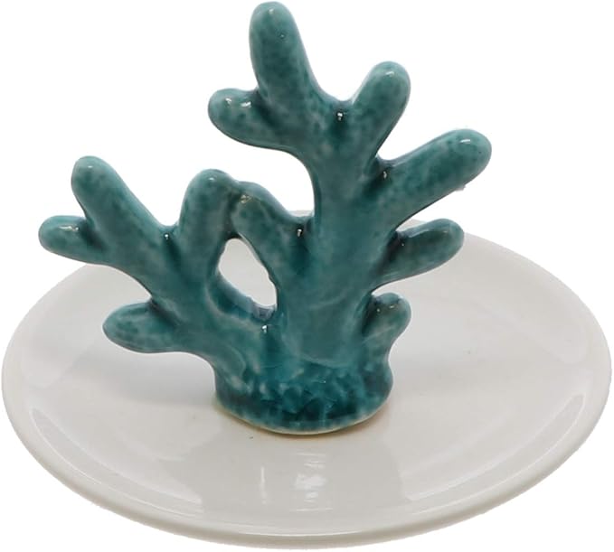 Li'Shay Ceramic Ring Tray Holder Small Figurine Jewelry Trinket Tray - Coral Reef