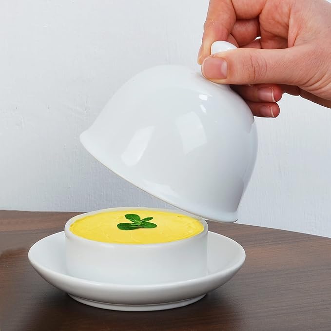 Ceramic Small Butter Dish with Lid, 17 OZ Mini Butter Container, 2-Way Freshness, Pure White