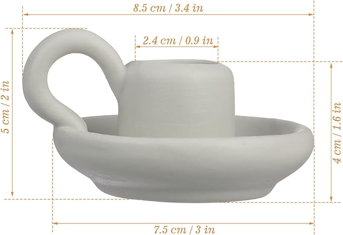 DOITOOL Ceramic Candle Holder with Handle White Taper Candle Holder Nordic Style Ceramic Candlestick Holders for Wedding Halloween Christmas Table Decoration Display (9.5 x 7cm) 2PCS