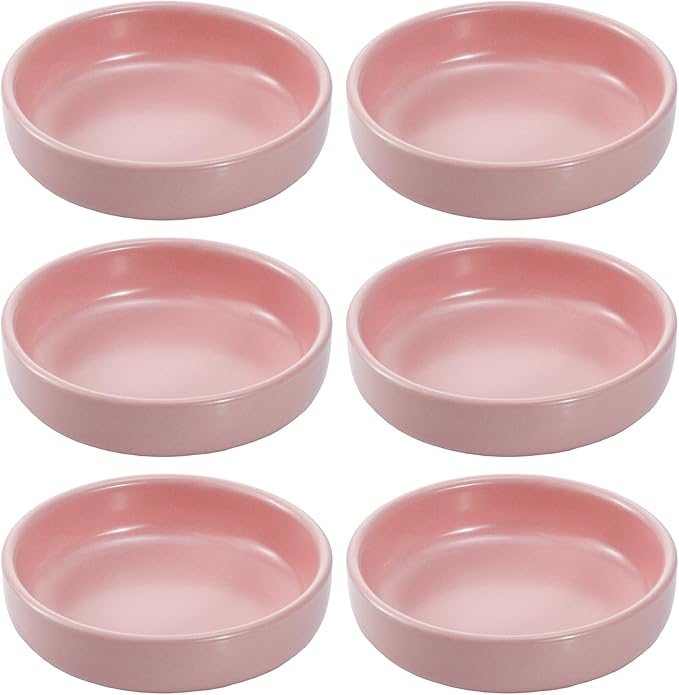 Colias Wing 3.5 Inch Simple Style Single Color Pattern Stylish Design Multipurpose Porcelain Side Dish Bowl Seasoning Dishes Soy Dipping Sauce Dishes-Set of 6-Pink