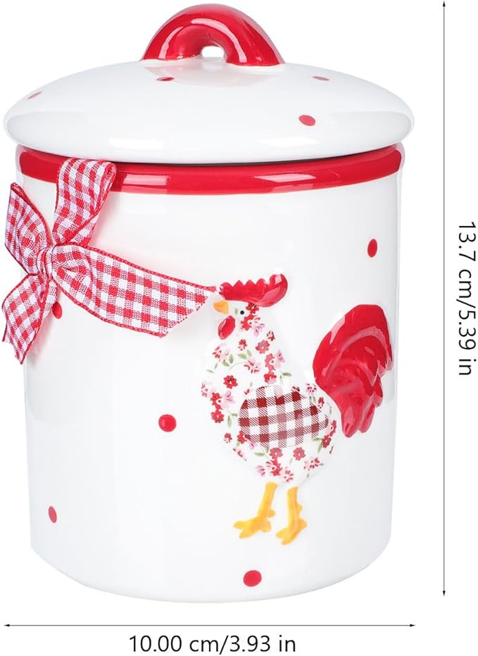 Angoily Ceramic Food Storage Jar Canister Red Flower Chicken Pattern Food Canisters with Lid Condiment Pot for Coffee Bean Cookies Loose Tea Spice Nuts Snacks Storage Jar