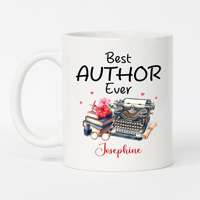 Personalized Author White Coffee Mug, Best Author Ever Ceramic Coffee Cup 11 Oz 15 Oz, Awesome Storyteller Teacup, Customized Name Best Author Mug, Writer Cup Gifts For Reading Love Novelist Author