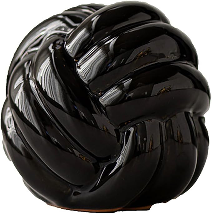 Hotfiary Small Ceramic Knot Statues Gold Home Decor, Modern Style Figurine Decorative Ball Ornaments, Sculpture Aesthetic Decor for Living Room, Bedroom, Apartment, Bookshelf, Office, Cabinets, Black
