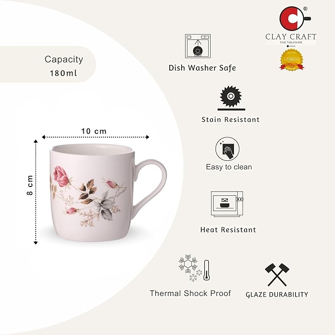 Clay Craft Ceramic Coffee Mugs and Cups - Set Of 6, Multicolor, 200ml