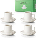 2.5OZ Espresso Cups Set of 4, White Cream Ceramic Demitasse Espresso Mugs with Saucers, Small Coffee Cups for Single/Double Espresso Shots