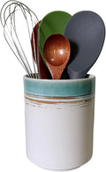 Short Kitchen Utensil Holder for Kitchen Counter, Ceramic Small Utensil Crock & Vase & Holder for Cutlery Spatula Brush Silverware Cooking Utensil Holder (Green Field)