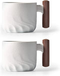 Ceramic Espresso Cups with Wooden Handle Espresso Shot Cups Ceramic Tea Cups Porcelain Demitasse Cups for Coffee or Tea, 2oz (white, 2)