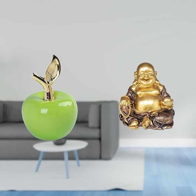 Maitreya Buddha Sculpture Ceramic Figurine, 5.5 Inch (14cm) Height, Feng Shui Ornament for Home Office Decor