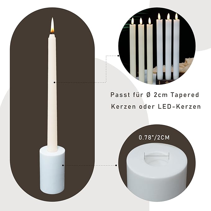 WORHE Candle Holders True Natural Marble Wick 0.35" Thick Set of 2 Decorative Candlestick Holder for Christmas Birthday Party Dinning for 3/4 inch Candles Color White (ZT004)