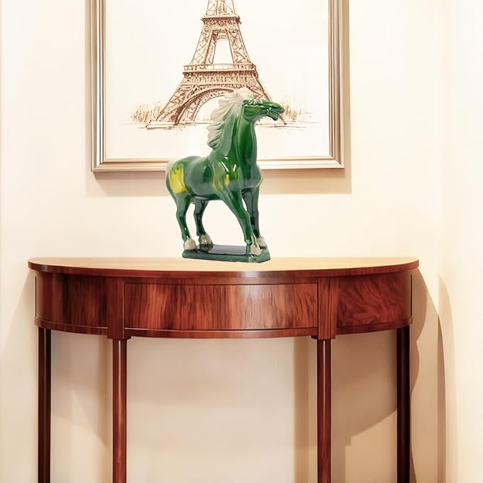 Handmade Chinese Ceramic Horse Sculpture - 9 Inch Tang Dynasty Tri-Color Porcelain Figurine, Museum Quality Home Office Desk Decor, Authentic Cultural Art Piece - Symbol of Strength & Success (Green)