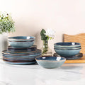 AmorArc Ceramic Dinnerware Sets,Handmade Reactive Glaze Stoneware Plates and Bowls Sets,Highly Scratch Resistant | Dishwasher & Microwave Safe Dishes Set,Service for 4 (12pc)