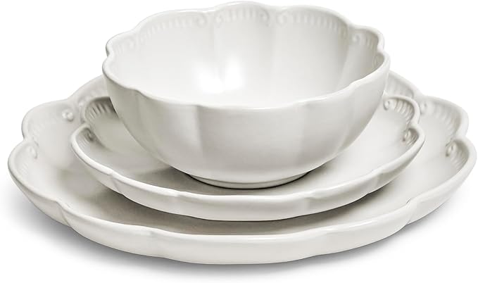 Sango Bethany 12 Pieces Scalloped White Plates & Bowls Set