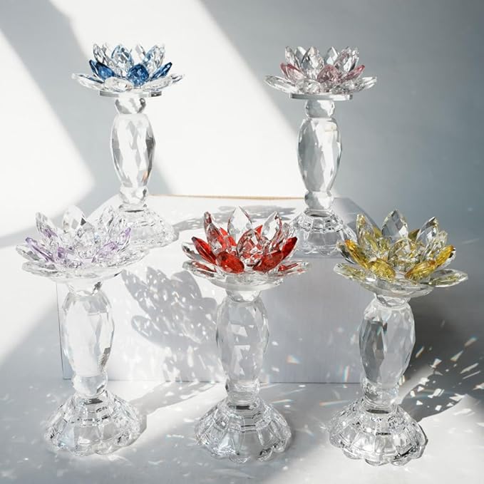 Crystal Lotus Candle Holder - Elegant Handcrafted Home Decor for Candles(Pink)