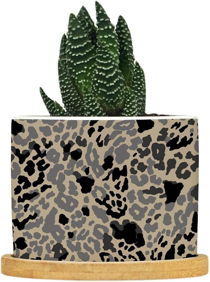 Leopard Black and Light Brown Dot Ceramic Planters African Tribal Animal Print Snake Plant Live Indoor with Pot with Drainage Holes and Saucers Pot for Indoor Outdoor Garden