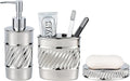 3-Piece Ceramic Bathroom Accessories Set - Soap Dispenser, Toothbrush Holder & Soap Dish with Modern Wave Embossed Design for Bathroom Accessory Set (Silver)