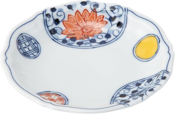 西海陶器(Saikaitoki) Saikai Pottery 31160 Hasami Ware Classinoutsuwa Small Plate, Dyed Nishiki Round Crest, White, 4.7 inches (12 cm)