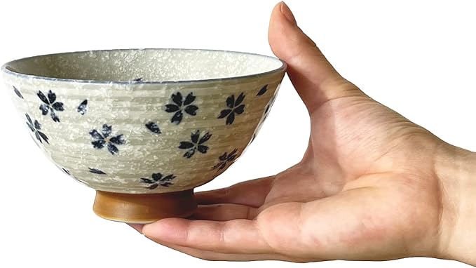 Traditional Style Japanese Ceramics Rice Bowl Chawan Pottery, Dishwasher Microwave Safe Made in Japan (Koyuki Zakura, Medium (oohira))