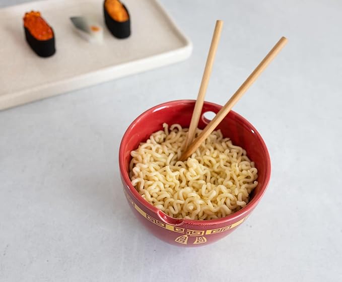 Boom Trendz Year Of The Horse Chinese Zodiac Ceramic Dinnerware Set | Includes 16-Ounce Ramen Noodle Bowl and Wooden Chopsticks Asian Food Dish For Home & Kitchen Kawaii Lunar New Gifts red One Size