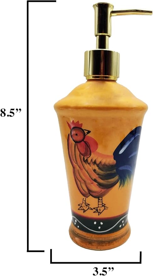 ACK Hand Painted Ceramic Refillable Rooster Soap/Lotion Dispenser, Lotion Jar, Kitchen Décor, Bathroom Décor