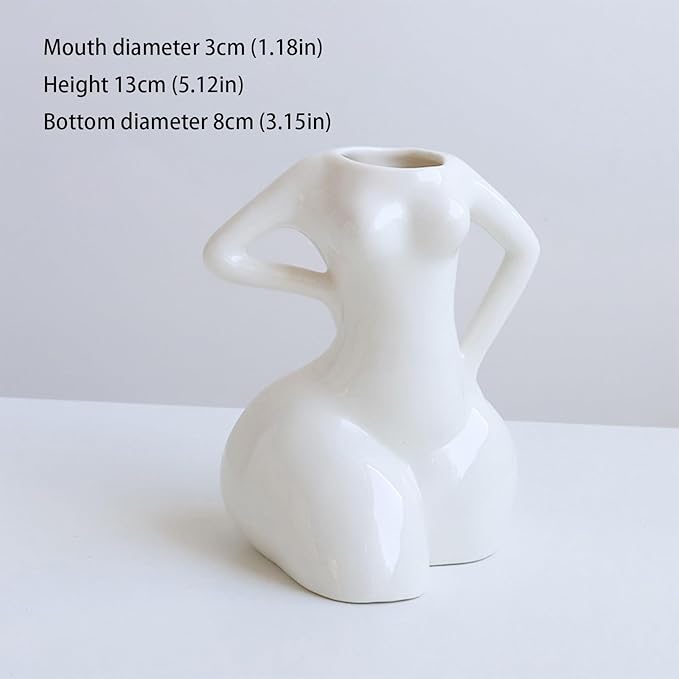 Abstract Female Body Vase - Artistic Butt & Boob Planter Bud Vase, Modern Ceramic Sculpture for Flowers, Funny Unique Home Decor Centerpiece (Akimbo-5.12'' H)