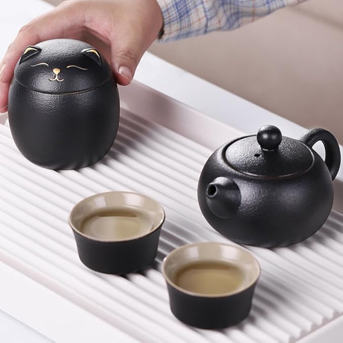 Angoily Ceramic Jar 160ml Food Storage Container Japanese Lucky Cat Maneki Canister Tea Jar With Lid for Coffee Candy Chocolate Sugar Spices Black Bulk Candy