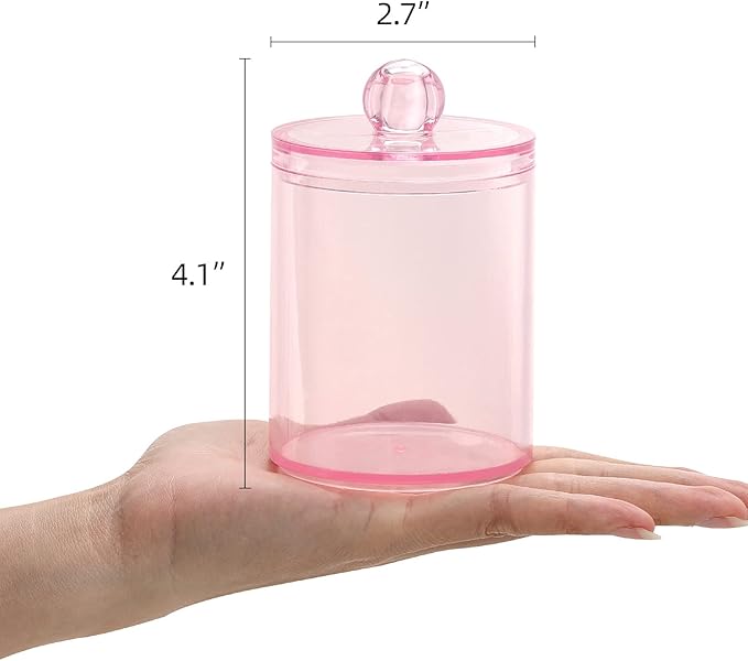 Tbestmax 2 Pack Qtip Holder Bathroom Jars Canisters for Cotton Ball Swab Pad Storage Dispenzer, Pink 10-Ounce