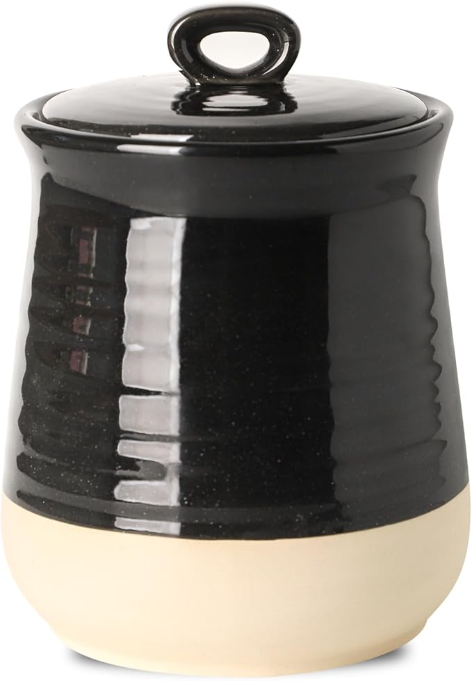 HASENSE Ceramic Kitchen Canister, 75 OZ Coffee Canister with Lid, Airtight Food Storage Jar for Coffee Bean, Nuts, Candy, Spice, Flour and Herb, Large Food Container, Kitchen Decor, Black