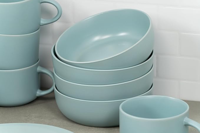 10 Strawberry Street Wazee Matte Coupe Dinnerware, Bowl, Mineral Blue, Set of 6