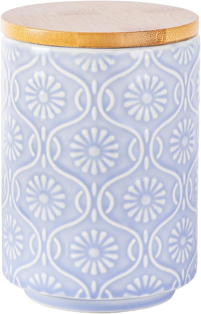 TEATALK Ceramic Canister with Airtight Lid, Perfect for Coffee, Sugar, Tea Storage, 23 Fl Oz, Light Blue